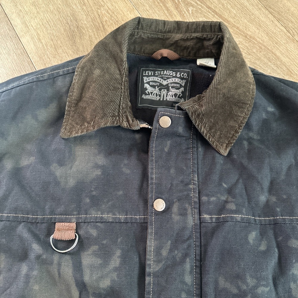 Levi Strauss Men's Trucker Jacket Rivet Black Acid Wash Corduroy Collar Medium - Picture 2 of 13